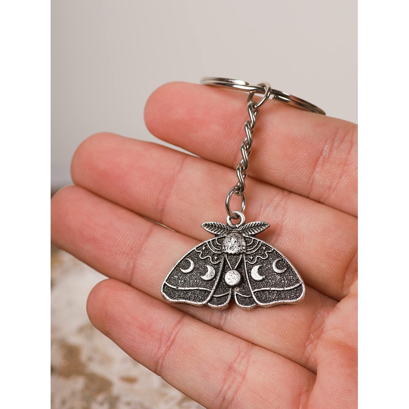 HAQUIL Witchy Moon Cycle Keychain, Retro Skull Moth Key Ring