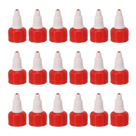 PATIKIL 20/410 Twist Bottle Caps, 18 Pcs Plastic Ribbed Edge Squeeze Bottle Replacement Caps with Foam Gasket for Paint Lids Glue Dispensing, Red White