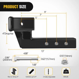 Nilight Trailer Hitch Extension Riser for 2 Inch Receiver with 4 Inch Rise Drop