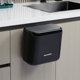 MACOPRO Hanging Small Trash Can with Lid Under Sink for Kitchen, Food Waste Bin for Countertop Compost Bin with Lid, Wall Mount Mountable Garbage Can for Bathroom, RV, 6.8L/1.8 Gal