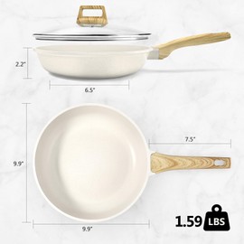 GiPP Nonstick Frying Pan Skillet with Lid - 9.5" White Granite Non Stick Pans, Omelette Pan with Heat-Resistant Handle, Compatible with All Stovetops, PFOA Free