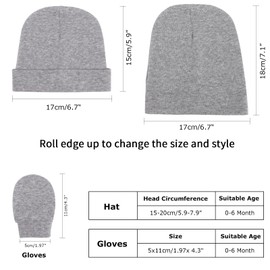 Newborn Baby Hats and Mittens Set Infant Beanie Cap Toddler Gloves Newborn Hospital Hats for Baby Boy Girl Kid 0-6 Months