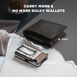 VULKIT Wallet for Men Slim Wallet with Money Clip, RFID Blocking Metal Wallet, Card Holder Mens for 15+ Cards