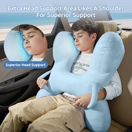 PYURIFAI Car Pillow for Kids with Extra Head Support Area, Adjustable Traveling Car Pillow for Kids with Ideal Support and Softness,Car Travel Pillow with Two Handles for Safety, Blue