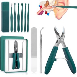 9 Pcs Kit De Cortaúñas para Pies y Limpieza de Oídos, Bonito y compacto, fácil de limpiar, Cortaúñas Biselado con Forma de Pico de Águila para Uñas Encarnadas, Uñas Duras y Uñas Inclinadas.(Verde)