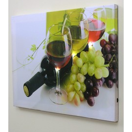BANBERRY DESIGNS Lighted Wine Canvas Print - LED Glasses Shine with Grapes and Bottle - Light Up Wall Art - Measures 12" x 16"