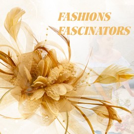 WATAME Fascinators for Women High Tea Headwear Flower Fascinator Hats Mesh Kentucky Derby Hats Girls Headband and Clip (CA/US, Alpha, One Size, Gold)