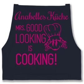 Geschenk mit Namen personalisiert by Shirtracer - Apron - Cooking Apron - Mrs Good Looking is Cooking with Desired Text, 1 Navy Blue