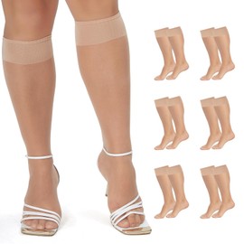 WiliW 6 Packs Plus Size Knee High Sheer Stockings for Women, Nylon Trouser Socks (Natural XL-XXL)