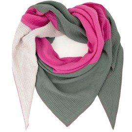Gloop Women's Scarf XXL Knitted Triangle Scarf Cotton Triangular Scarf Muslin Scarf Without Scratching on Skin Made in Italy, Pink-green-beige