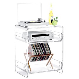 Acrylic Record Player Table with Storage Shelf– Sleek Bedside Storage with Durable Design, Perfect for Bedrooms, Living Rooms, or Modern Interiors – Ideal as a Bedside Table or Sofa Side Piece