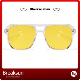 Breaksun Retro Square Aviator Sunglasses for Women Men Trendy 70s Square Sun Glasses Vintage Shades (Clear/Yellow)