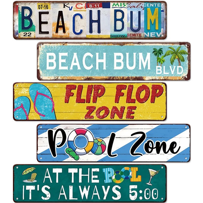 Tropical Iron Rectangle UV Printed Weatherproof Beach Theme Painting for