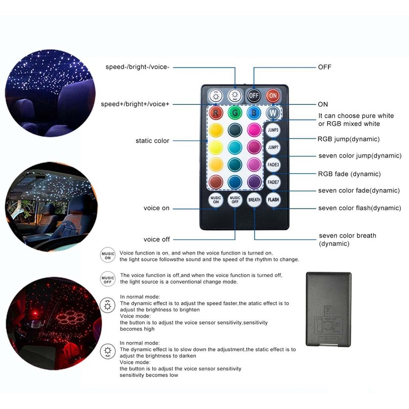 AZIMOM Car Use Bluetooth 6W RGBW LED Fiber Optic Lights