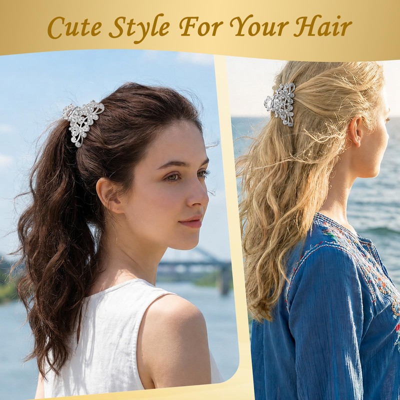 2 PCS Rhinestone Hair Clips Glitter Hair Claw Clips for