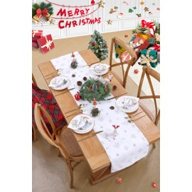 White Faux Fur Table Runner 13 x 108 inch Long Silver Sequin Christmas Table Runner Winter Snowy Christmas Table Decorations