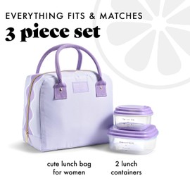 Fit & Fresh Lunch Bag For Women, Insulated Womens Lunch Bag For Work, Leakproof & Stain-Resistant Large Lunch Box For Women With Containers, Zipper Closure Bloomington Lunch Bag, Lavender Scallop