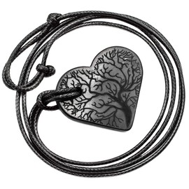 Wallystone Gems Shungite - Heart Pendant Necklace - Tree of Life - for Loved You Ones - Activating and Re-balance Heart and Throat Chakras