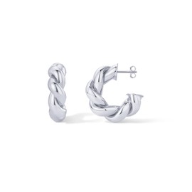 PAVOI Rhodium Plated Chunky Twisted Puffed Rope Hoop Earrings for Women | Gold Earring Pair