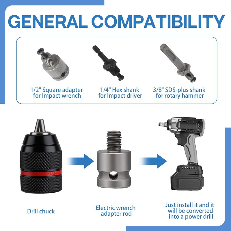 Keyless Chuck 1.5-13mm Thread 1/2" 20UNF Drill Accessories with SDS