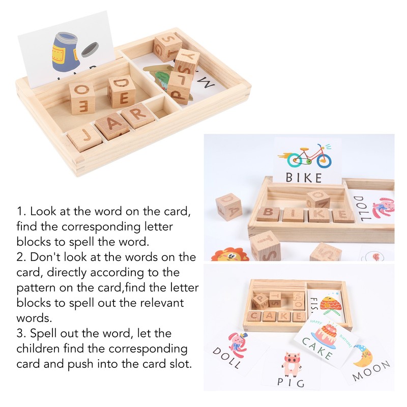 ABC Building Blocks English Letters 8 Blocks 30 Cards Wooden