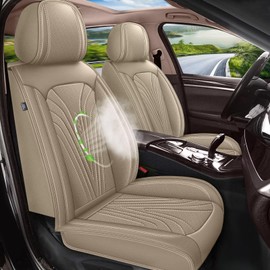 DISUTOGO Seat Covers Fit for GMC Terrain 2010-2024 2025: Faux Leather Car Seat Covers Full Set Breathable Waterproof Seat Cushions (5 Seats; Beige)