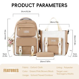 Amythe YY622 School Backpack Set for Girls, 3 Pieces, 2025 School Bag with Shoulder Bag, Pencil Case for School Travel, School Bag Casual, khaki