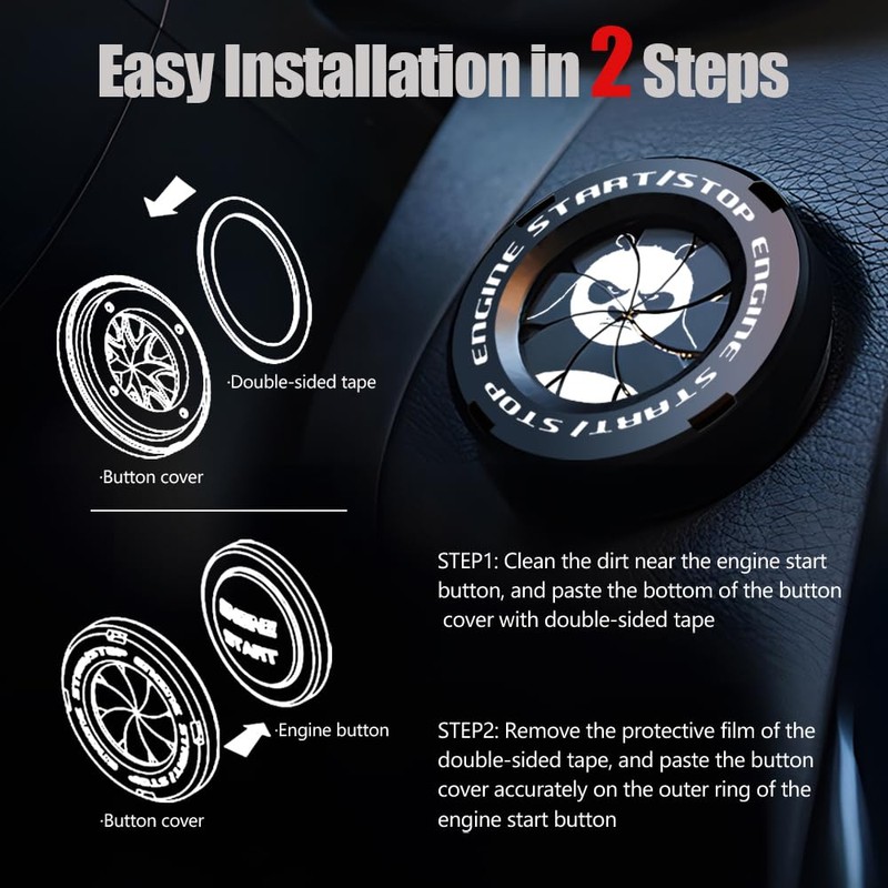 Tybasthe Rotary Push Start Button Cover, Panda Car Accessories Engine