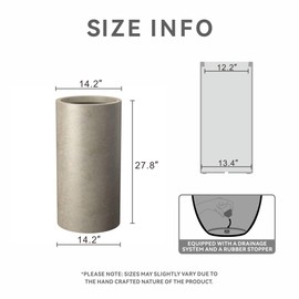Kante 27.8 Inch Tall Cylindrical Planter, Large Round Plant Pots with Drainage Hole, Made with Concrete, Suitable for Indoor Outdoor Plants, Home Decor, Weathered Concrete