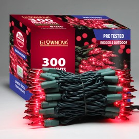 GLOWNOVA Green Wire,RED Incandescent Bulb 300 Mini String Lights for Indoor Christmas Tree Garland Birthday Wedding Party Festival Decoration