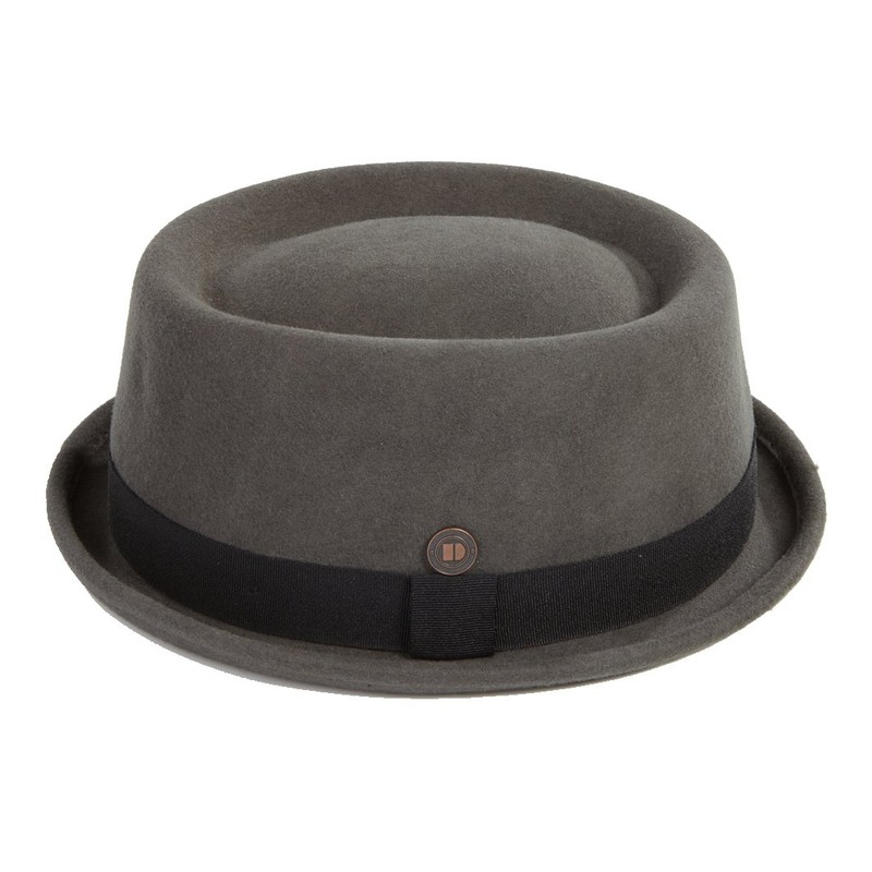 DASMARCA Jack Grey Wool Felt Winter Porkpie Hat - L