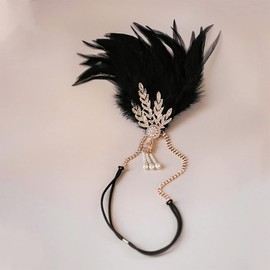 JUSTUSNX Gatsby 1920s Feather Crystal Headband Flapper Headband Pearl Rhinestone Headband Party Supplies for Women Girls (A)