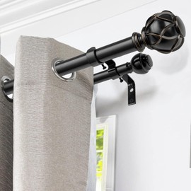 KAMANINA Heavy Duty Double Curtain Rod Bracket for 1 and 3/4 Inch Curtain Rods, Double Curtains Rods Holder, Set of 2, Black-New