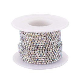 PandaHall 10 Yards/Roll Crystal Rhinestone Diamante Chain 2mm Crystal AB Rhinestone Cup Chains with Spool for Jewelry Making