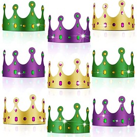 18 Pieces Mardi Gras Paper Crown Princess Prince Crown Gold Green Purple King Crowns Party Crowns with 288 Pieces Self Adhesive Jewels Stickers Mardi Gras Hats for Kids Crafts Birthday Party