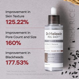 Dr.Melaxin Peel Shot Glow Black Rice Peeling Ampoule with Rice Extract & AHA BHA, Gentle Exfoliating Serum for Dead Skin Cells, Niacinamide & Hyaluronic Acid, Korean Skincare, 2.71 fl.oz