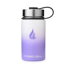 HYDRO CELL Stainless Steel Water Bottle w/ Straw & Wide Mouth Lids (64oz 40oz 32oz 24oz 18oz 14oz) - Keeps Liquids Perfectly Hot or Cold with Double Wall Vacuum Insulated Sweat Proof Sport Design (Lavender/White 14oz)