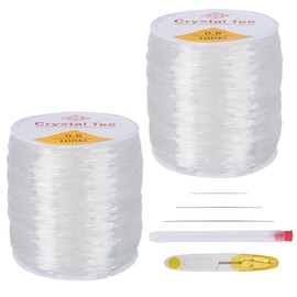 KINDPMA 2 Spools Transparent Jewellery Thread 0.8 mm x 100 m Elastic Band for Bracelets Nylon Cord Elastic Band Bead Thread Nylon Band Bead Band for Jewellery Making Pearl Necklace Crafts