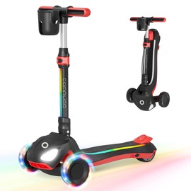 Commugo Toddler Scooter with 3 LED Lighted Wheels, Adjustable Height Handlebar & Lean-to-Steer, Anti-Slip Deck, Easy-Fold Mechanism, Three-Wheel Scooter for Kids Ages 6-14