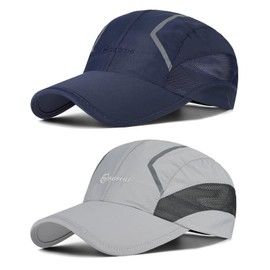 AYPOW Unisex Quick Drying Baseball Cap, Fashionable Lightweight Foldable Breathable Mesh Outdoor Sports Cap, Reflective Adjustable Baseball Cap, Sun Hat, Pack of 2, Light Grey + Royal Blue