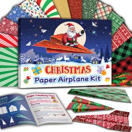 Paper Airplane Kit - Christmas Stocking Stuffers for Kids - 60 Holiday Sheets + Instruction Book + Christmas Gift Box, Stocking Stuffers Ideas for Boys 6 to 8-12 Christmas Crafts Holiday 2023