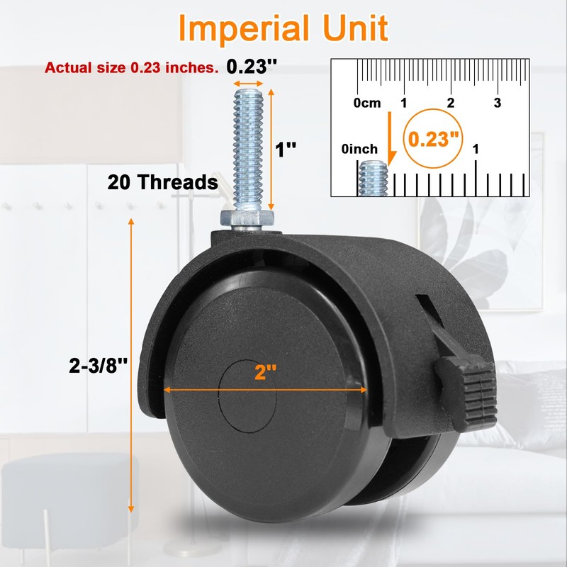 AAGUT 2" Swivel Stem Casters with Locking Brake Threaded 1/4"