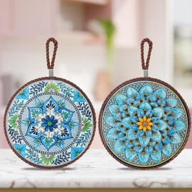 Retro Floral Ceramic Trivet Hot Pads, Heat Insulation Mat Ceramic High Temperature Anti-Ironing Table Mat Cup Mat Pot Mat Kitchen Mat Set of 2