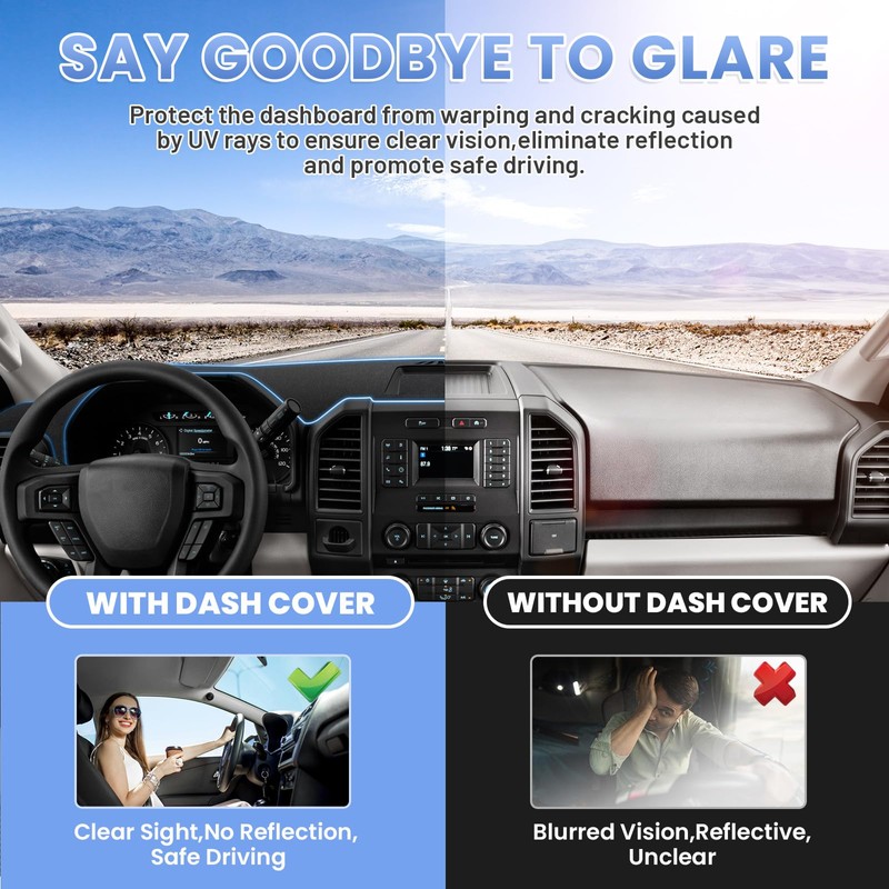 Sunsdrew Dash Cover for 2015-2020 Ford F150 Dashboard Cover Mat