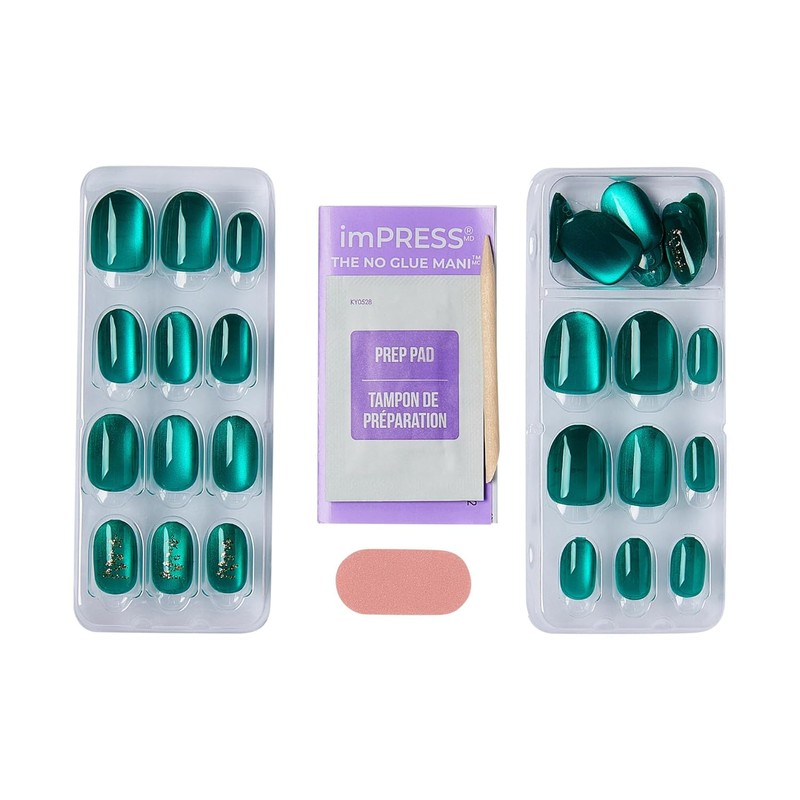 KISS imPRESS Holiday Press On Nails, ‘Please Santa’, Green, Short