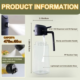 LAGAHS Oil Sprayer for Kitchen with 1PC Oilbrush and 2PCS Brushes, Premium 2 in 1 Olive Oil Dispenser Bottle and Sprayer for Cooking, 16oz Food-grade Mister for Salad, Frying, BBQ