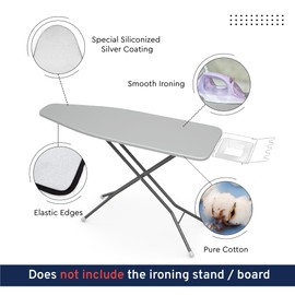 Encasa XO Ironing Board Cover and Pad 49"x18" - Metallised 'Silver Super Luxury' with Foam & Felt Pad, Fits Wide Iron Boards - Heat Reflective, Scorch Resistant, Bungee Elasticated, 3 Fasteners