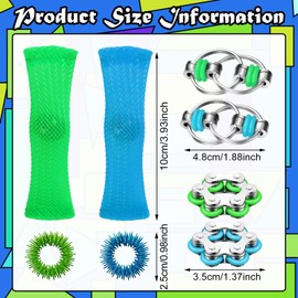 VEQENIFY Fidget Toys, Anti-Stress Toy Set, Chain, Decompression Toy, Woven Mesh Tube with Marble Toys, Acupressure Ring, Chain, Fidget Toy for Children, Adults and Teenagers, Pack of 8