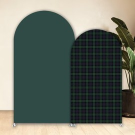 Aerdce Set of 2 (7.2ft, 6ft) Tartan Plaids Arch Backdrop Covers,Scottish Bear Theme Stretchy Spandex Arched Covers,Boy Birthday Baby Shower Party Decoration