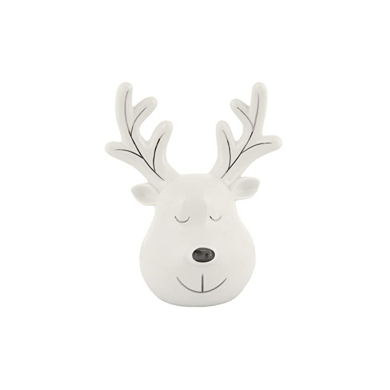 Mr Crimbo White Rudolph Reindeer Head Christmas Ornament Novelty Ceramic